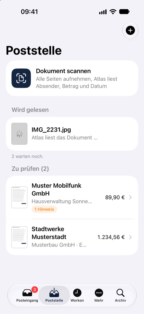 iPhone-App: die Poststelle mit Dokumentenscanner und Belegen zur Prüfung